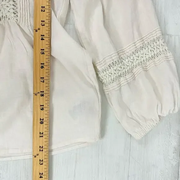 Madewell Peasant Top XS Ivory Linen-Blend Pintuck Boho Bubble Sleeves Babydoll - Picture 14 of 15